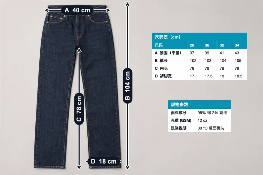 直筒牛仔裤尺码表模板
