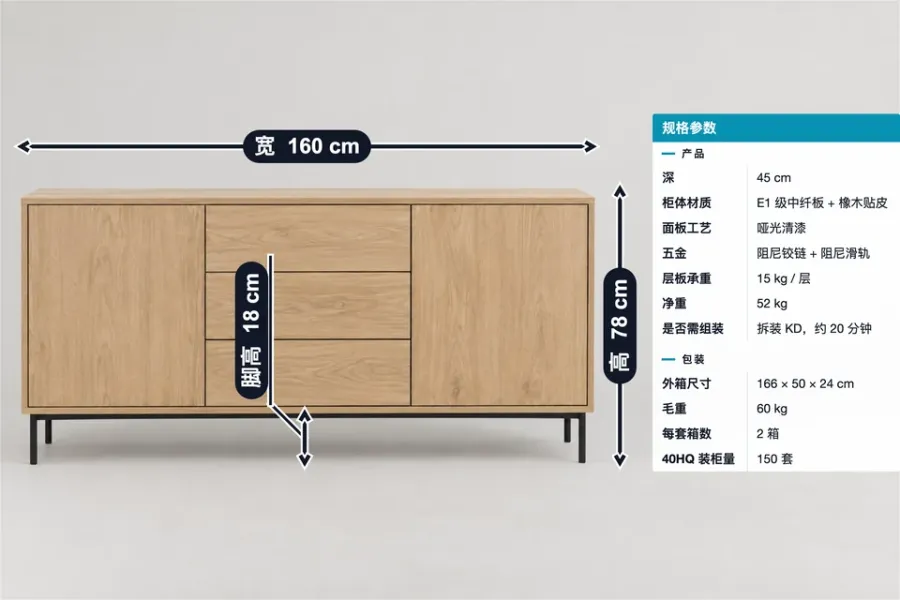 两门三抽边柜标注模板