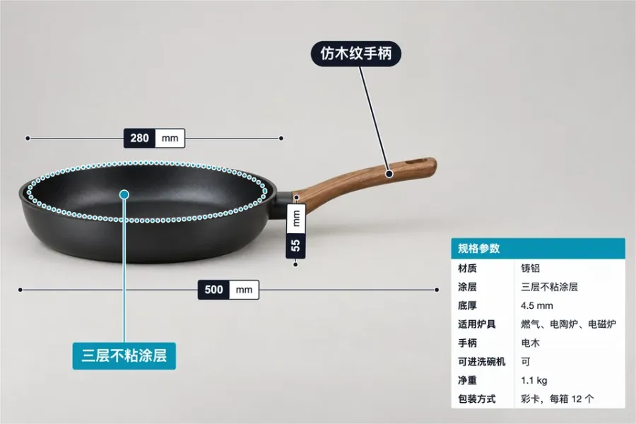 不粘煎锅标注模板