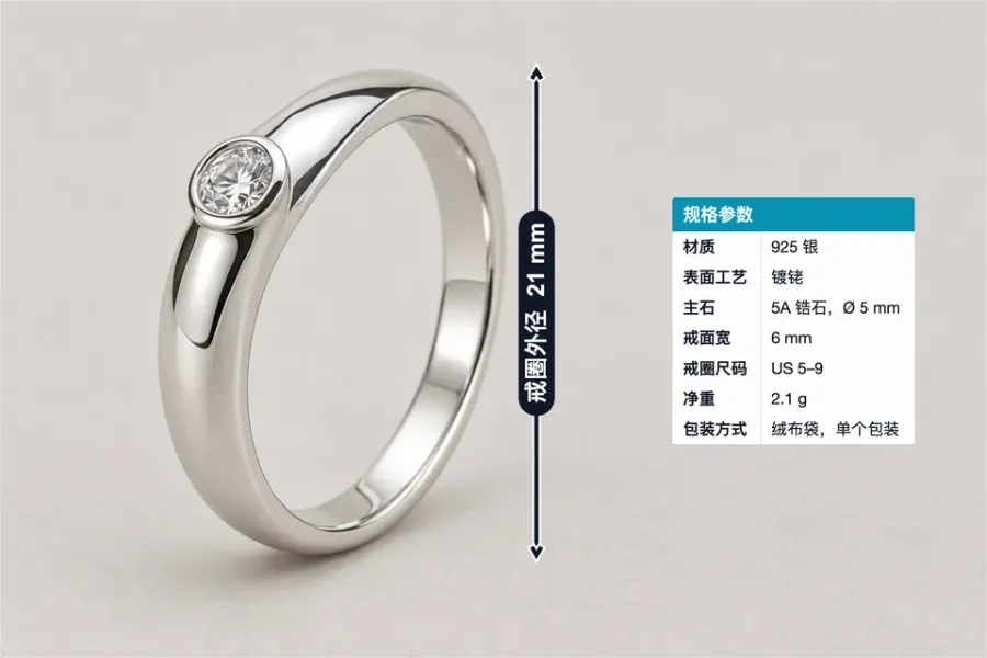 锆石银戒指标注模板