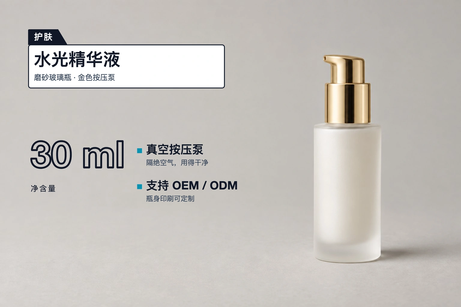 护肤品标注示例,包含文字标注;容量 30 ml、文字区块 4