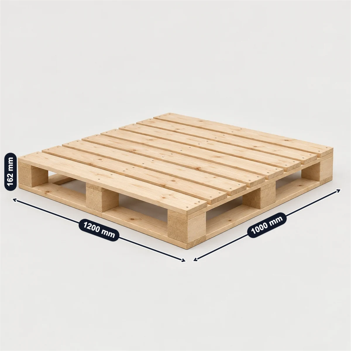 标好常见宽、深、高的1200 × 1000 mm 托盘