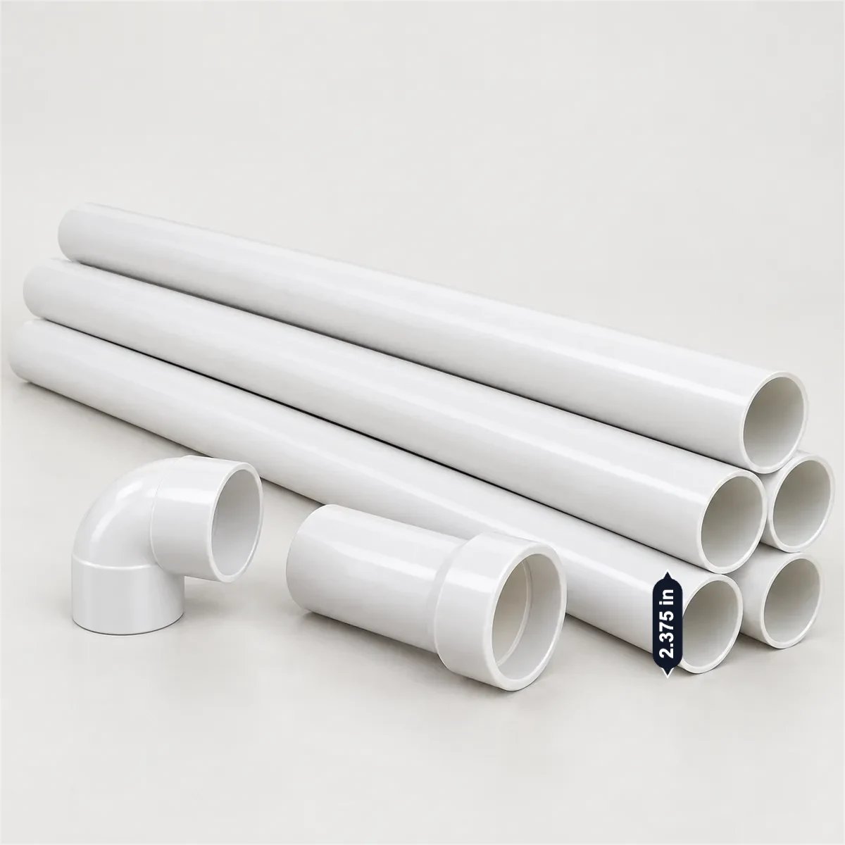 标好常见宽、深、高的美标 Sch 40 PVC 管(2 in)